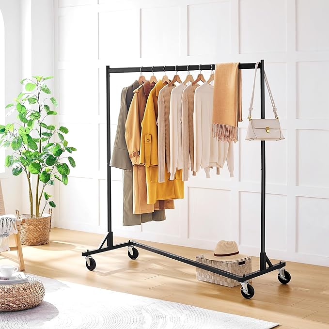 Hoctieon Z Rack, Rolling Clothes Racks with Z-Base, Heavy Duty Garment Rack, Clothing Racks for Hanging Clothes, Sturdy Metal Hanging Holder, Clothes Organizer Rack, Black