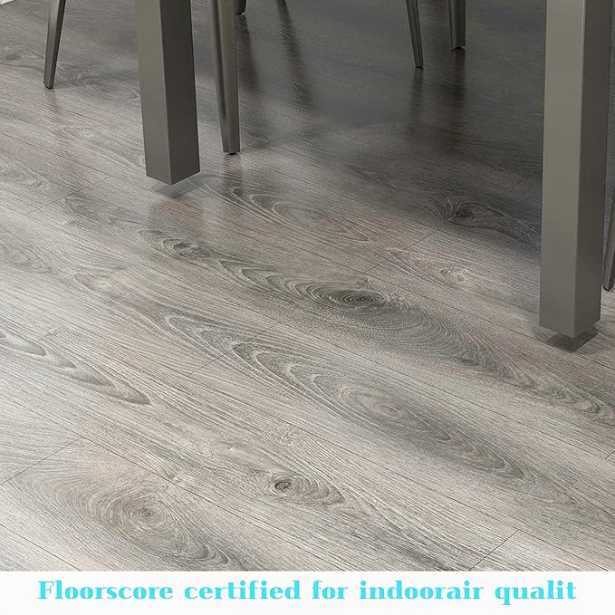 Lareko 54 Sq.Ft,Wood Peel and Stick Floor Tiles,36 Pack Grey Vinyl Flooring (No Adhesive Residue) 36"×6" Waterproof and Non-Slip Laminate Flooring for Renters Bathroom, Living Room (Smoke Grey)
