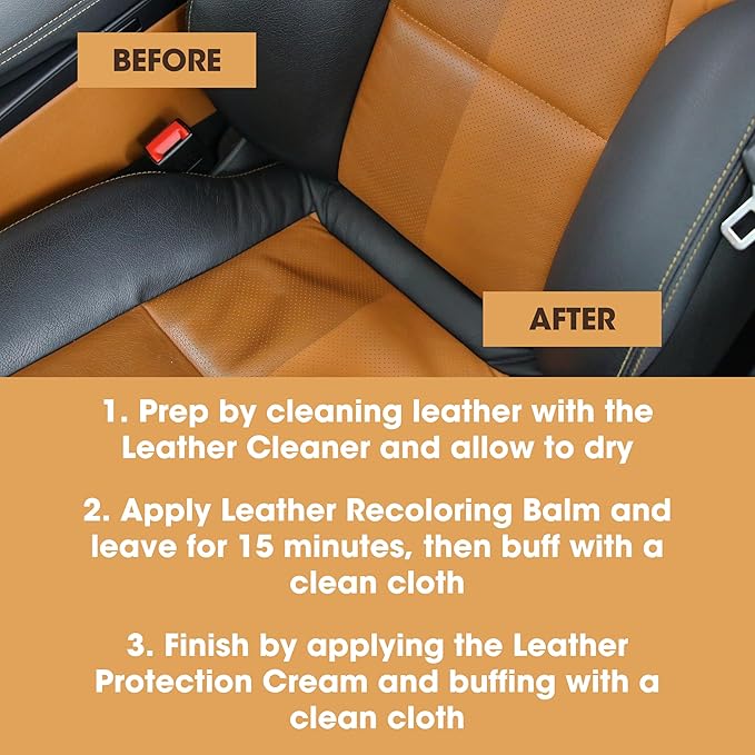Furniture Clinic Leather Complete Restoration Kit | with Leather Recoloring Balm, Cleaner, 2-in-1 Protection Cream & Conditioner, Sponge, and Cloth | Repair Kit for Furniture (Medium Brown)