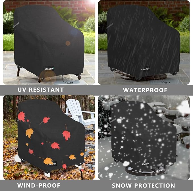 Patio Chair Covers,600D Waterproof Heavy Duty Outdoor Lawn Patio Furniture Covers,Patio Swivel Chair Covers for Outdoor Furniture(35W x 37D x 36H inches) Black