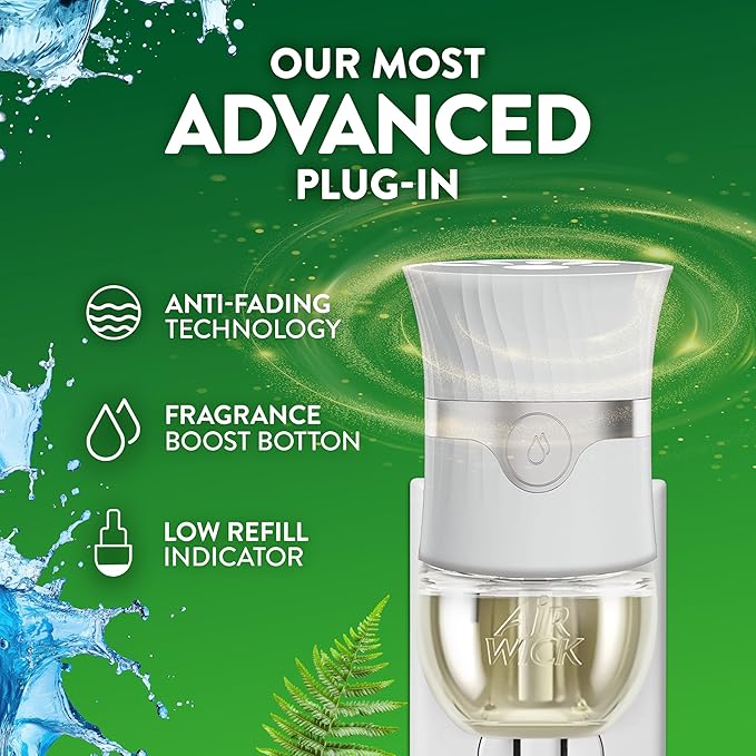 Air Wick plug in Scented Oil 2 Refills, Fresh Waters, (2x0.67oz), Essential Oils, Air Freshener (F002)