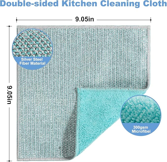 10pcs New Upgrade 2-Layer Microfiber Wire Dishcloth,Non-Scratch Wire Dishwashing Rags for Wet and Dry,Metal Scrubbers, Kitchen Miracle Cleaning Dish Rags for Cookware,Sinks, Dishes,Stove,Blue