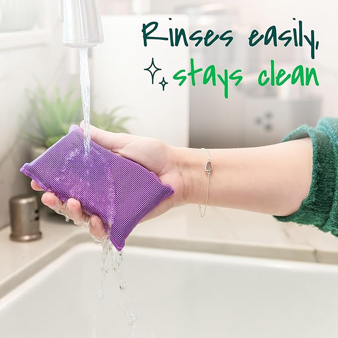 Scotch-Brite Dobie Stay Clean Scrubbers, Non-Scratch Dual-Sided Dish Sponges with Absorbent Cloth Side, Odor Resistant Scrubbing Pads for Dishes and Household Cleaning, 8-Pack