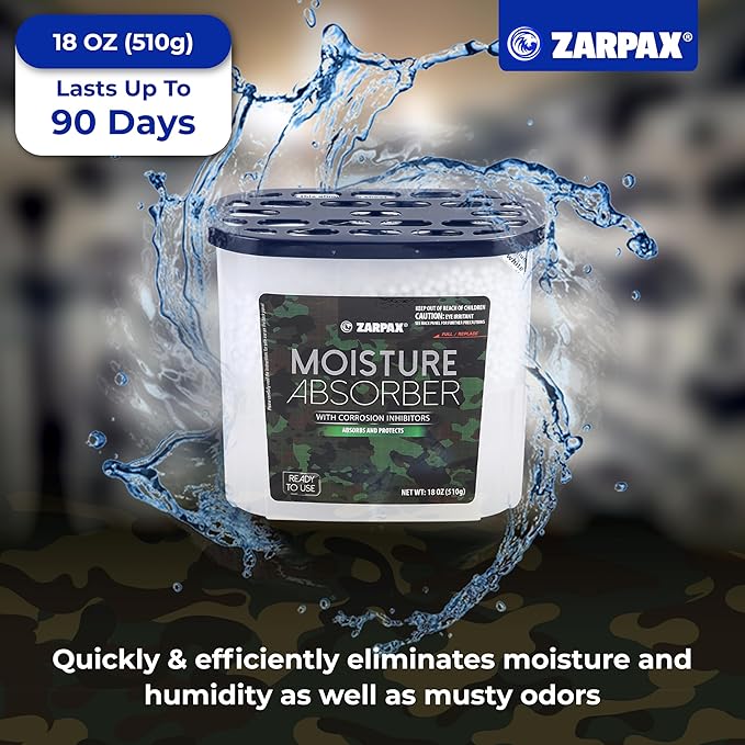ZARPAX Moisture Absorber Corrosion Inhibitors Gun & Gear 17.6 oz/500g | Removes Moisture, Damp & Humidity | Odor Absorber | Moisture Trap for Bathroom, Closet, Kitchen | Set of 6