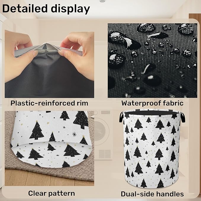 Pine Tree Stars Foldable Canvas Laundry Basket with Handles - Toy Organizer, Heavy Duty for Home，Bedroom, Dorm, Bathroom