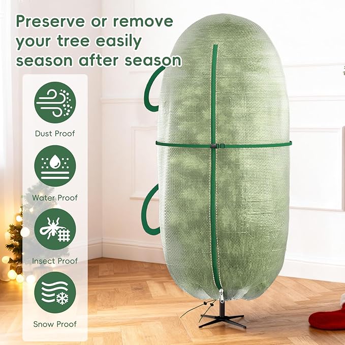Christmas Tree Bag with Adjustable Straps, Upright Storage Cover for 6-6.5FT Artificial Xmas Tree, Heavy-Duty PE Waterproof Tear-Resistant Protector with Handles