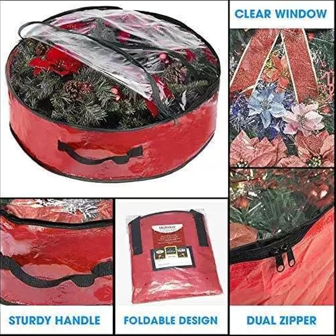 Weatherproof Life Ring Storage Bag – 30 Inch Christmas Wreath Storage Bag,Christmas Wreath Storage Container with Transparent Window and Handles, Festive Decoration for Home use, Moving