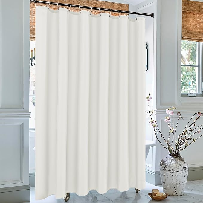 Biscaynebay Extra Long Fabric Shower Curtain Liner 72 Inch Width by 84 Inch Length, Ivory Water Resistant Bathroom Curtain, Rust Resistant Grommets Top Machine Washable