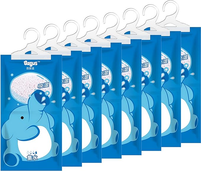 Bagus Hanging Moisture Absorber Bags (8 Pack) - Fragrance-Free Dehumidifier for Closet, Bathroom, RV, Boat & Storage Spaces, Compact Design with 12.5 Oz High-Capacity Absorption