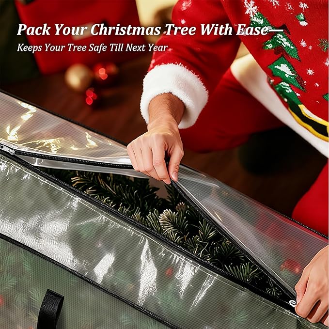 Christmas Tree Storage Bag 7.5 ft, Heavy Duty Clear Tree Bag for Storage with Sturdy Zipper and Handles, Waterproof Xmas Tree Storage Bag for Various Scene Storage and Moving