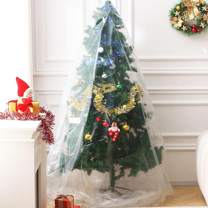 Christmas Tree Disposal Bag 9x6 ft Heavy Duty Plastic Xmas Tree Removal Bag, Clear Extra Large Tree Storage Bag Cover for for Real or Artificial Tree Upright
