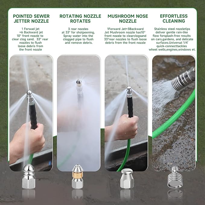 ClearRush Sewer Jetter Kit for Pressure Washer 100FT – 5800PSI High-Pressure Drain Cleaner, M22 & 1/4'' NPT Universal Fit, Unclog Gutters & Sewer Lines, Durable Jetter Hose for Homeowners & DIYers