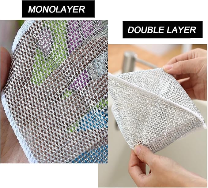 10 PCS Multipurpose Wire Dishwashing Rag for Wet and Dry,Non-Scratch Wire Dishcloth,Scrubbing Wire Dishwashing Rags,Time-Saver Kitchen Wipes Cleaning Cloths (Monolayer)