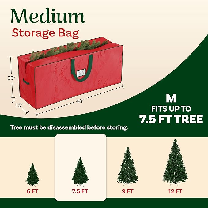 Christmas Tree Storage Bag Set - Set of 2 Bags for 7.5-Foot Artificial Trees - Protects Holiday Decorations and Inflatables by Elf Stor (Red)