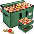 Mrrihand Christmas Ornament Storage Box, Ornament Storage Container with 8 Trays-Xmas Decoration Organizer Keeps 128 Holiday Ornaments 3-Inch, Dual Zipper Closure, 600D Tear-Proof（Green）