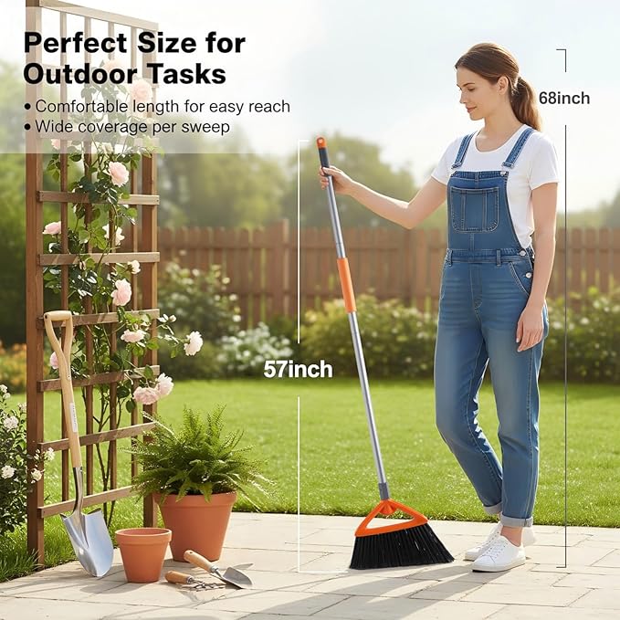 Outdoor Brooms for Sweeping Patio, Commercial Grade Heavy Duty Broom with Stiff Bristle for Sweeping Garage,Deck,Kitchen,Straw, Outside Broom for Cleaning Pet Hair,Weeds,Leaves,Grey
