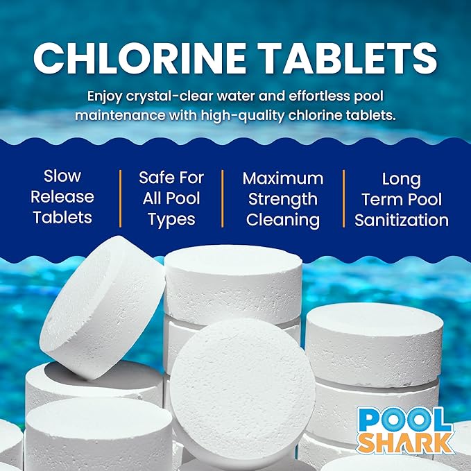Pool Shark Swimming Pool Chlorine Tablets - 3-Inch Chlorine Tablets - Slow-Dissolving 90% Active Chlorine Tabs - Pool Chemicals for Inground Pools, Above Ground Pools, Saltwater, Spa, Hot Tub (20 lbs)