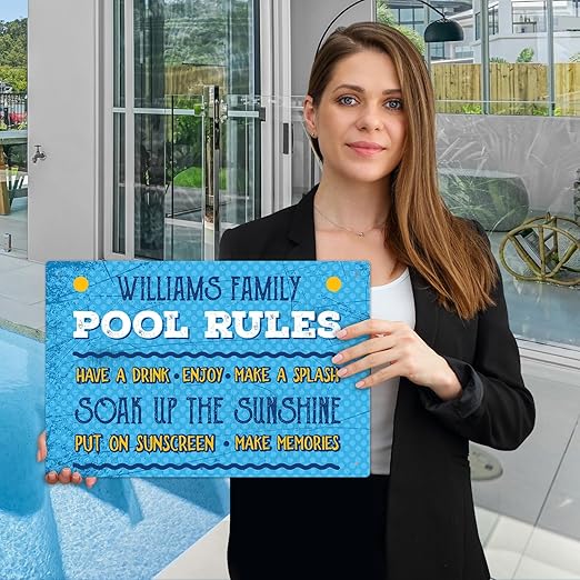 Custom Pool Sign, Pool Rules Make A Splash for Pool Décor Sign, 12x18 Inches, Rust Free .063 Aluminum, Fade Resistant, Made in USA by Sigo Signs