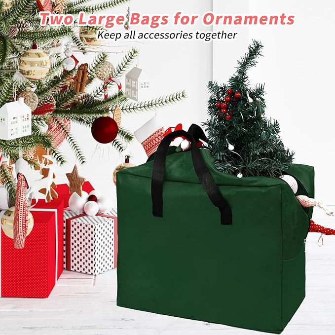 Christmas Tree Storage Bag 9 ft (3pc Set), Fits Up to 9 Foot Artificial Trees, 600D Oxford Tear-proof Xmas Tree Bag, Reinforced Handles&Zippered&Durable, Holiday Decoration Storage Bags, Green