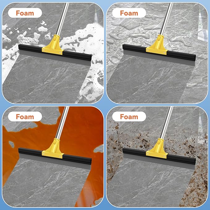 Elapun Large Heavy-Duty Floor Squeegee, 18” Rubber Blade Broom & 62” Long Handle Floor Squeegee for Concrete, Bathroom Tile, Garage Concrete, Deck, Shower Glass, Window Cleaning