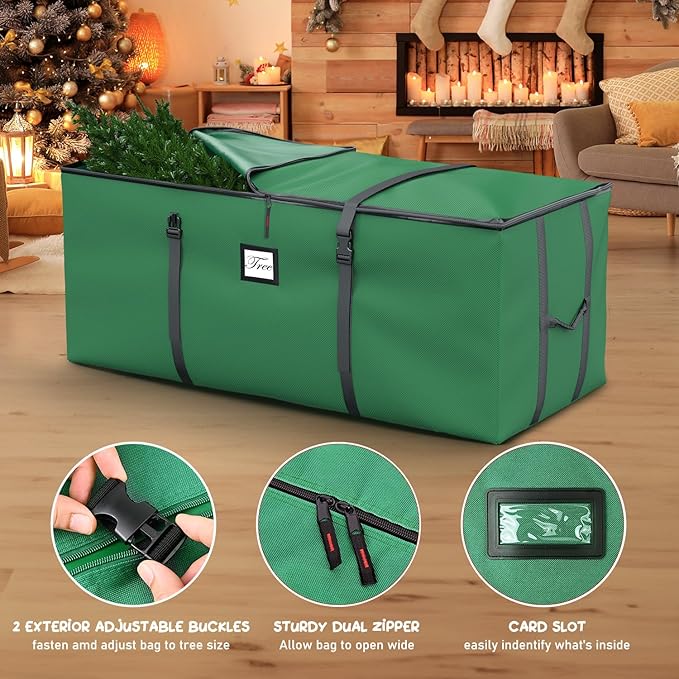 Mrrihand Christmas Tree Storage Bag - Large 7.5Ft Artificial Tree Container, Anti-Tear Heavy-Duty 600D Oxford Cloth Box With Handles (Green)