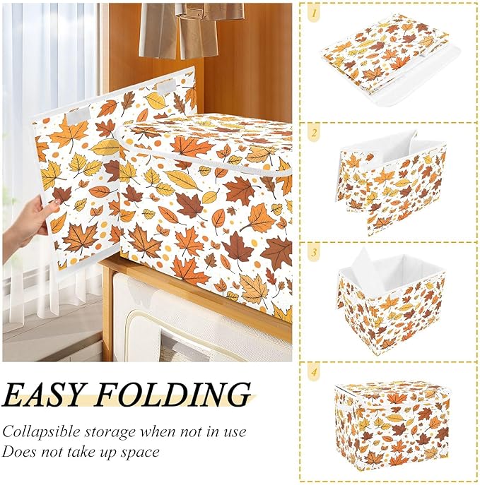 Bolaz Storage Bins with Lids and Handles,Maple Leaf Pattern Storage Box Basket with Cover Collapsible Organizer Containers for Home Closet, Shelves