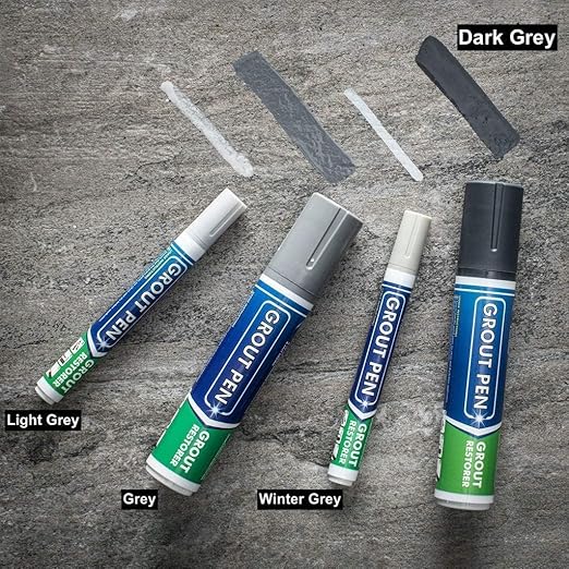 Grout Pen Dark Grey Tile Grout Paint Marker: Waterproof Tile Grout Paint Pen Colorant, Grout Shine Touch Up & Renew - Dark Grey, Narrow 5mm Tip (7mL)