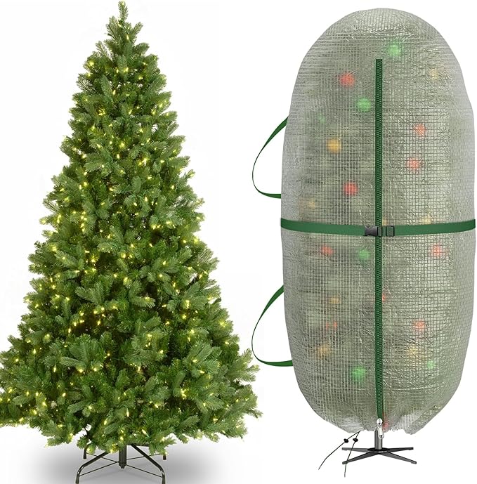 Christmas Tree Bag with Adjustable Straps, Upright Storage Cover for 6-6.5FT Artificial Xmas Tree, Heavy-Duty PE Waterproof Tear-Resistant Protector with Handles