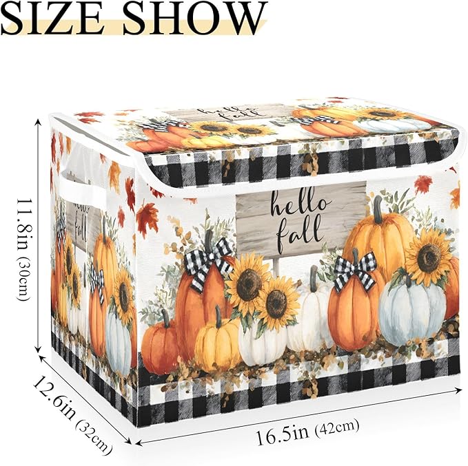 Bolaz Storage Bins with Lids and Handles,Pumpkin Storage Box Basket with Cover Collapsible Organizer Containers for Home Closet, Shelves