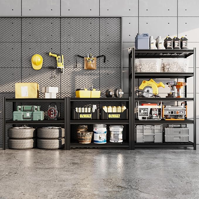 LI JIU HOME 5 Tier Metal Shelving Unit, Adjustable Storage Shelves, 72" H x 35.43" W x 15.8" D Heavy Duty Garage Shelves for Warehouse, Basement, Kitchen, Pantry, Living Room, Black