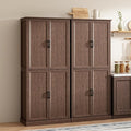 71'' Tall Pantry Cabinet Set of 2, Farmhouse Kitchen Pantry Storage Cabinet with Barn Door and Adjustable Shelves, Rustic Wood Freestanding Cupboard for Kitchen, Dining Room, Brown
