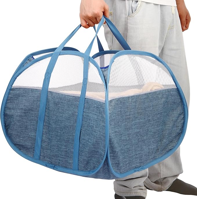 Durable Collapsible Laundry Basket, 90L Clothes Hampers for Laundry, Foldable Laundry Basket with Handles, Tear-proof Pop Up Hampers for Bedroom, Bathroom, Kids Room, Dorm, Travel or Campout Blue
