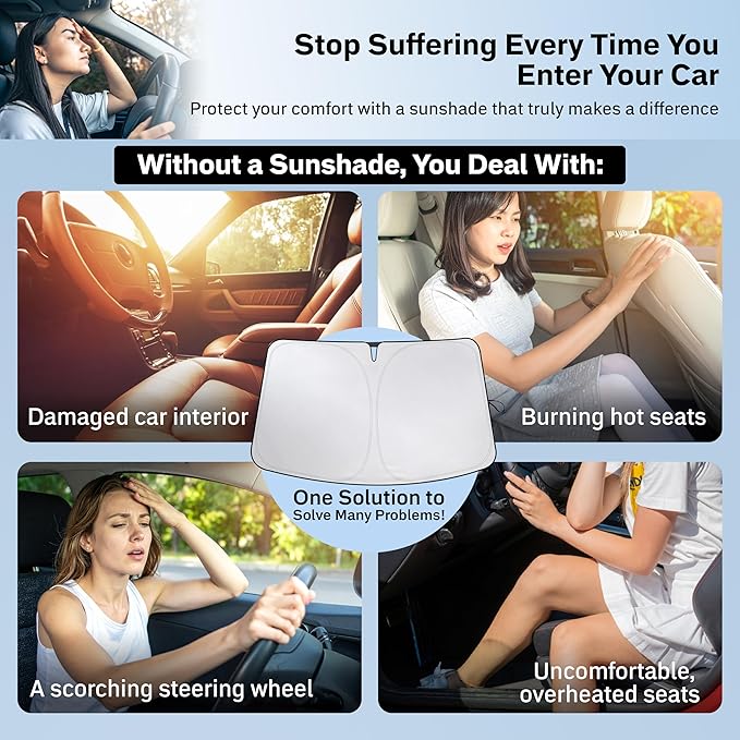 EcoNour Windshield Sun Shade Compatible for Ford F150 2015–2020 | Full-Size Pickup Front Window Sun Visor Protector | Foldable 4-Layer Sunshade | Blocks UV Rays & Keeps Your Truck Cooler