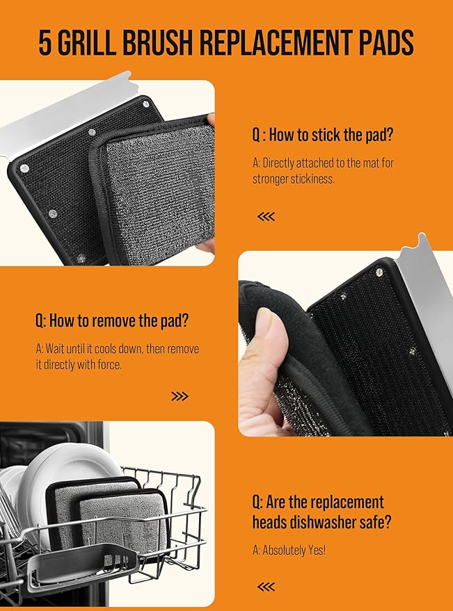 Grill Brush Bristle Free, Grill Cleaner Brush with 5 Replacement Heads, Ultra Safe Grill Brush for Outdoor Grill, Cast Iron, Stainless Steel Grates, Grill Scraper Outdoor BBQ Grill, Black