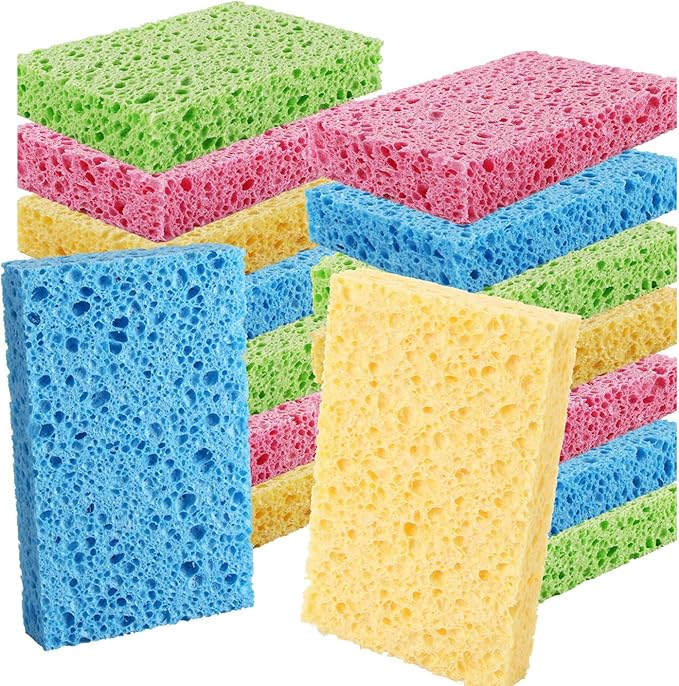 PANYEE Cleaning Scrub Colored Sponge,Non-Scratch Kitchen Cellulose Dishwashing Sponge,16Pack Biodegradable Natural Sponge