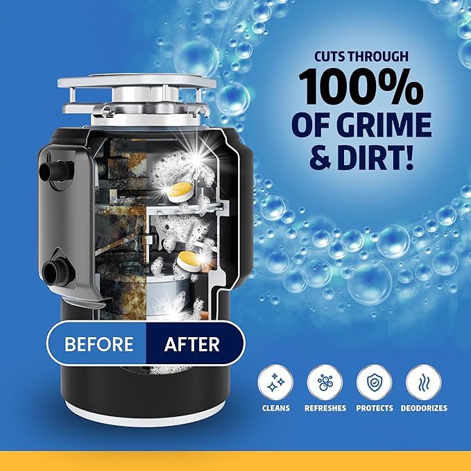 Garbage Disposal Cleaner and Deodorizer Tablets - 24 Pack, XL Citrus Foaming Tablet for Kitchen Sink Freshener, Drain Cleaner & Odor Eliminator - 1 Year of Sink Cleaning Supply