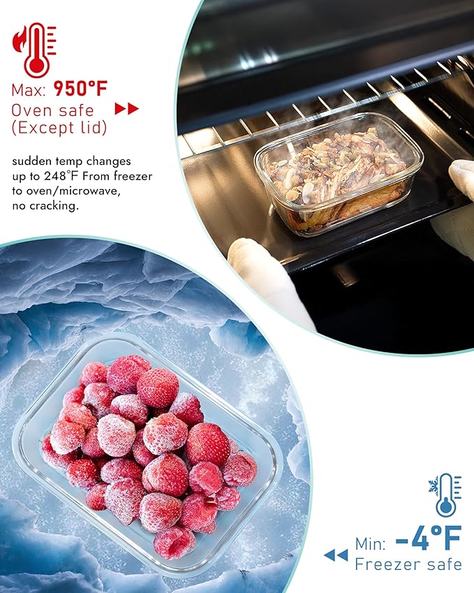 BOROHOUSE 8-Piece Borosilicate Glass Food Storage Containers Set with Airtight Lids - Oven, Microwave & Freezer Safe, Leak-Proof, BPA-Free - Baking, Meal Prep & Gift Ready