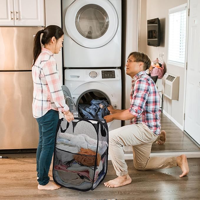 Buyongwant Collapsible Pop Up Laundry Hamper, Extra Large Mesh Foldable Laundry Basket, 28" x 16" x 16"(Black)