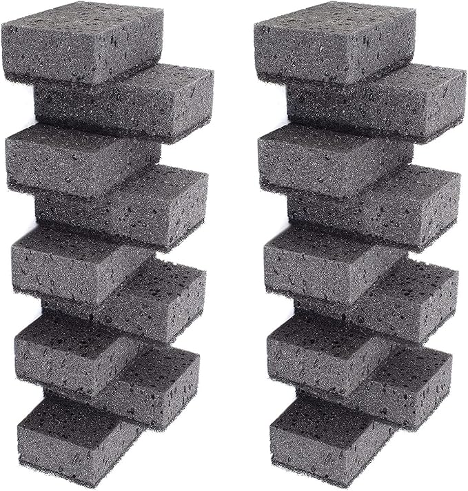 Okleen Black Multi Use Scrub Sponges. Made in Europe. 18 Pack, 4.3x2.8x1.4 inches. Heavy Duty Fiber. Odorless Durable Scrubber for Kitchen and Household Cleaning