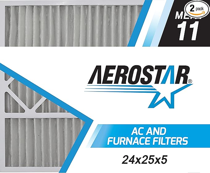 Aerostar 24x25x4 MERV 11 Pleated Replacement Air Filter for Bryant Carrier FILCCCAR0024, 2 Pack (Actual Size: 23 3/4" x 24 3/4" x 4 3/8)