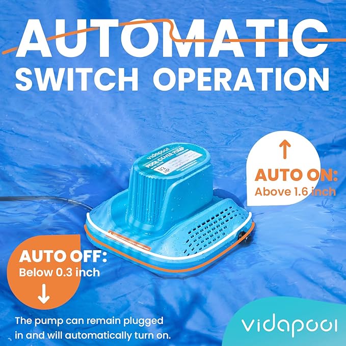 1/2 HP Pool Cover Pump Automatic On Off, Submersible Sump Pump Inground/Above Ground, 2169 GPH Water Removal Pump with 25 Feet Power Cord for Swimming Pool, Pond, Basement, Window Well