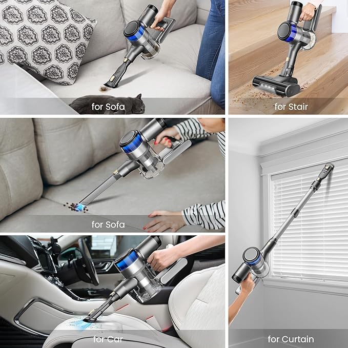 Dzaki S9X Vacuum Cleaners for Home,400W 50KPa Cordless Stick Vacuum Cleaner,Up to 55 Mins Runtime,Smart Induction Auto-Adjustment,Rechargeable Battery Vacuum Cordless for Carpet Floor Pet Hair(Gray)