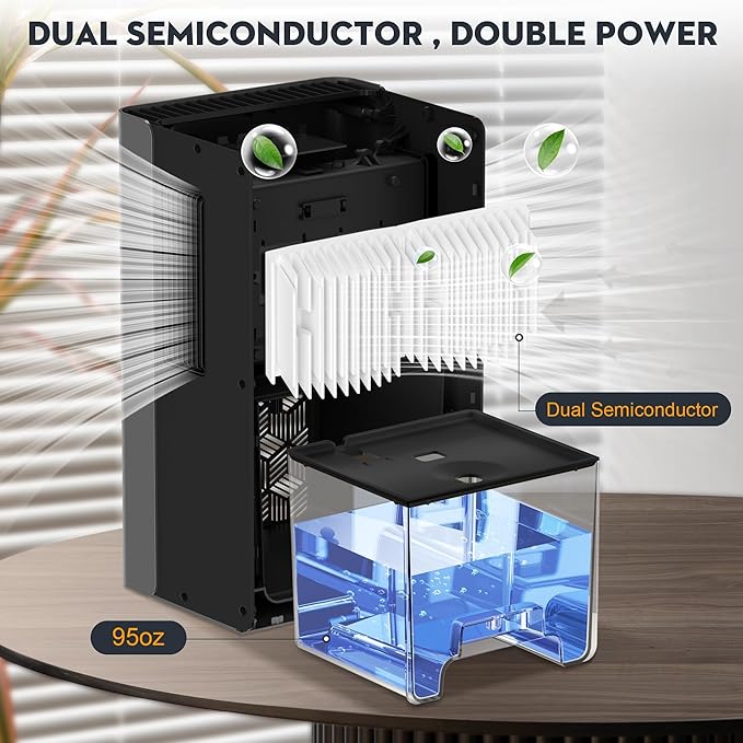ToLife Dehumidifiers for Home, 1000 sq.ft Dehumidifier for Bedroom Bathroom Basement with 95 OZ Water Tank, Auto Shut Off 7 Colors LED Light, Gery