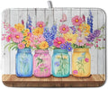 Daisy Dish Drying Mat for Kitchen Counter Spring Summer Flowers Vases Dishes Pad Microfiber Absorbent Dish Draining Mats Rustic Farmhouse Floral Wooden Board Dish Drainer Rack Mat 18x24 Inch