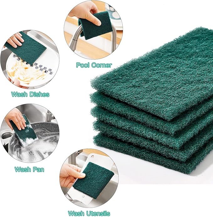 GUEICN Heavy Duty Scour Pads Sponge Dish Scrubber Non-Scratch Green Reusable Household Scrub Pads for Kitchen and Dish Cleaning Tool (12Pcs)