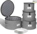 China Storage Containers, 4PCS Hard Shell Dish Storage Containers with Felt Dividers for Charger Plates Dinnerware, Moving Boxes for Dishes, Stackable Plate Storage Cases for 12 Place Setting
