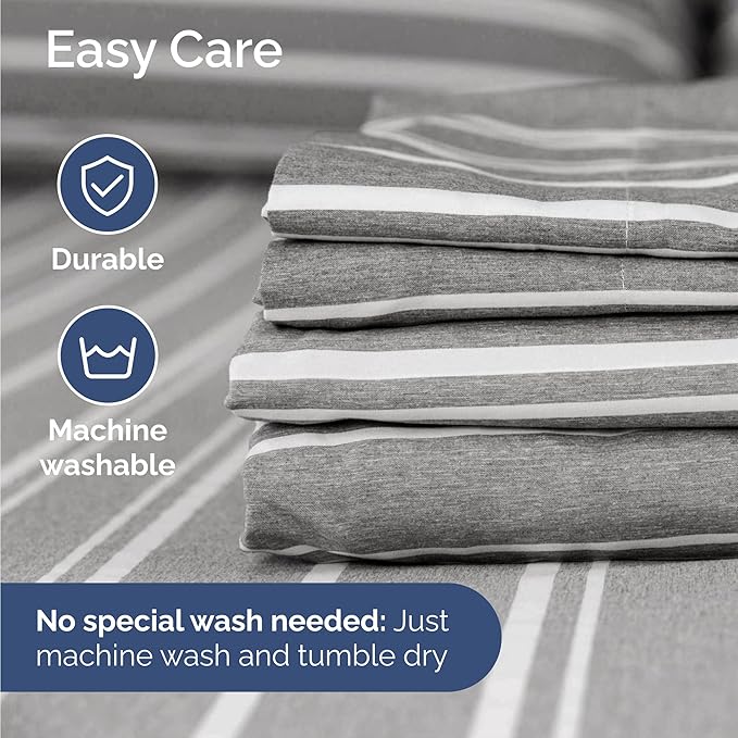 Twin 4 Piece Sheet Set - Comfy Breathable & Cooling - Soft Hotel Luxury Bedding Set with 8-16 Inch Deep Pockets - 1 Flat & 1 Fitted Sheet & 2 Pillowcases - Wrinkle Free & Easy Care - Grey Stripes 3