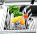 Sayehuanye Roll Up Dish Drying Rack, 21.3" x 15.8" Over The Sink Dish Drying Rack, Kitchen Dish Rack Foldable Dish Drainer, Stainless Steel Dish Drying Rack for Kitchen Sink Counter Storage (Grey)