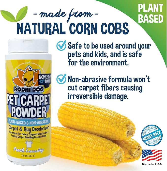Bodhi Dog Natural Carpet Deodorizer Powder - Dry Pet Smell Eliminator & Urine Odor Remover - Loosens Fur & Dirt - Plant-Based Room Freshener for Vacuuming Home with Pets -Fresh Laundry (Pack of 2)