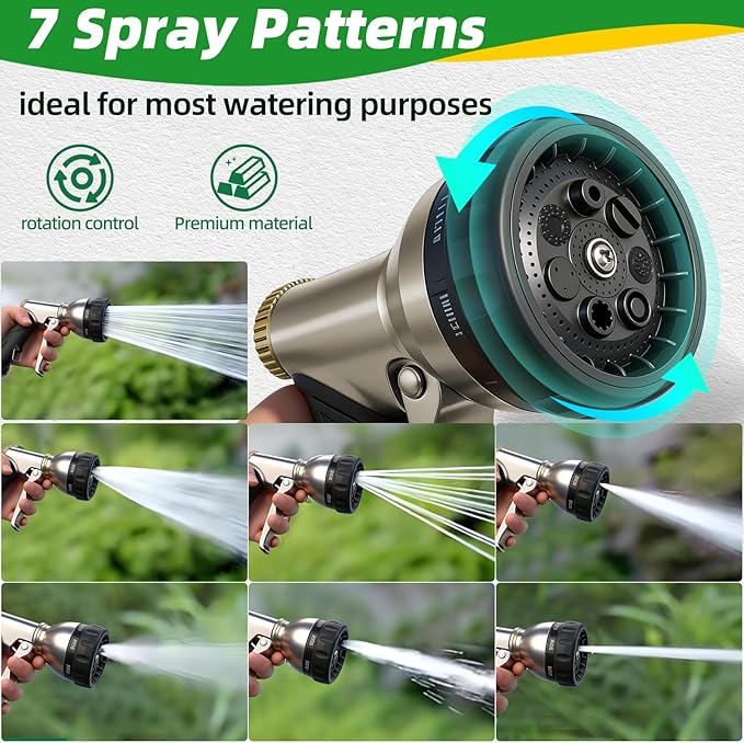 ARXIVE Garden Hose Nozzle,Heavy Duty High Pressure Hand Sprayer,100% Metal Water Hose Sprayer Nozzle with 7 Spray Patterns for Watering Garden,Lawns,Car Washing and Pet Washing